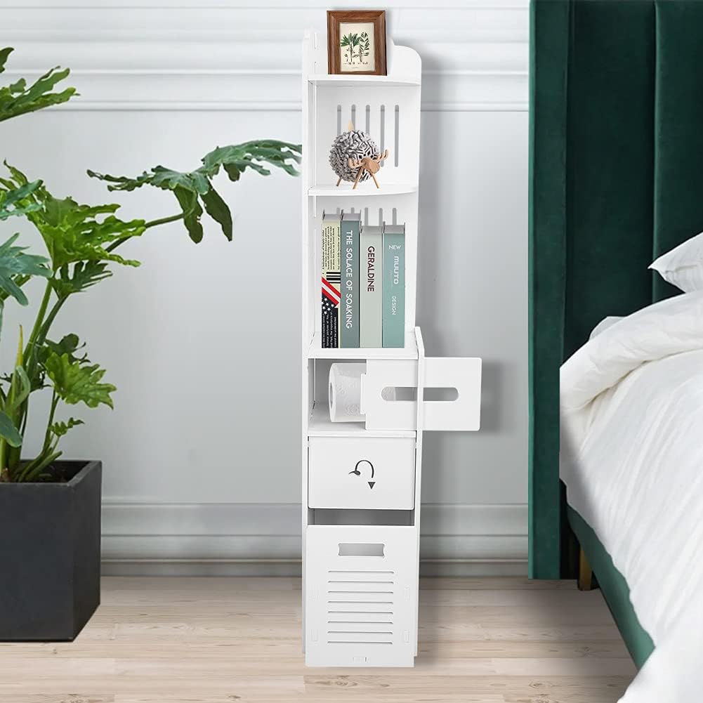 خزانة حمام نحيفة مع درج لورق المرحاض - خزانة زاوية عصرية ورفوف تخزين للحمام، غرفة المعيشة، المطبخ والممر (22 × 20 × 120 سم)